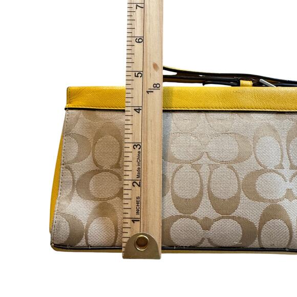 Coach Signature Logo Leather Canvas Wristlet Wallet Khaki Yellow - Picture 5 of 6
